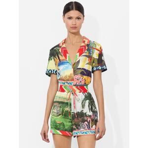 ALICE + OLIVIA Leighton Pajama Romper In Island Dreams Multi